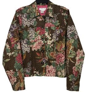 Coldwater Creek Cropped Floral Tapestry Jacket L Dark Cottagecore Boho Vintage